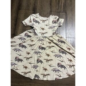 Posh Peanut EUC Dinosaur Twirl Dress 3T Brown Bamboo